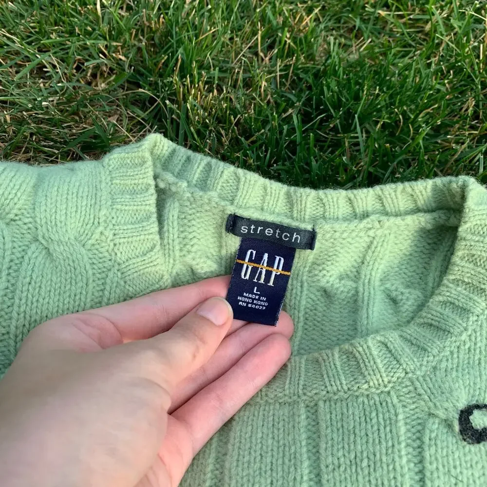 Custom Upcycled Green Wool Bug Patchwork Sweater “The World Is Cruel” M/L